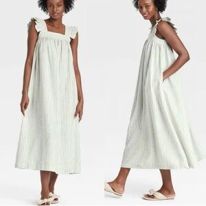 A New Day Linen Striped flutter sleeve Maxi Dress large